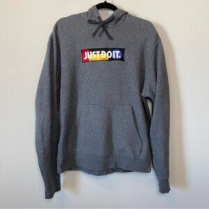 Nike Just Do It Embroidery Gray Hoodie Sz Medium